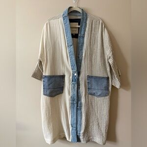 Casual OAK Cream and Blue Women's Shacket